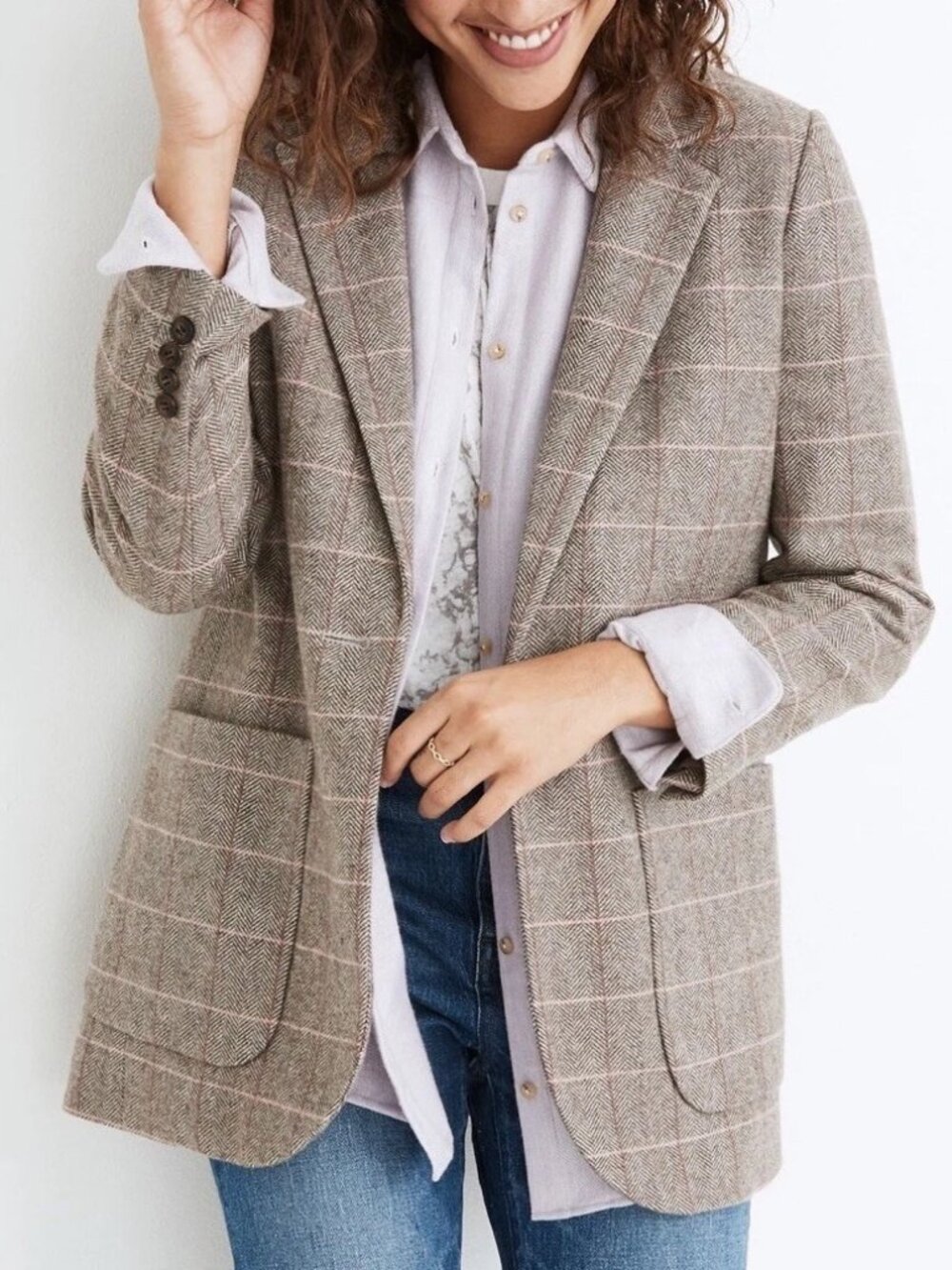 Madewell Larsen Herringbone Plaid Wool-Blend Blazer Size S